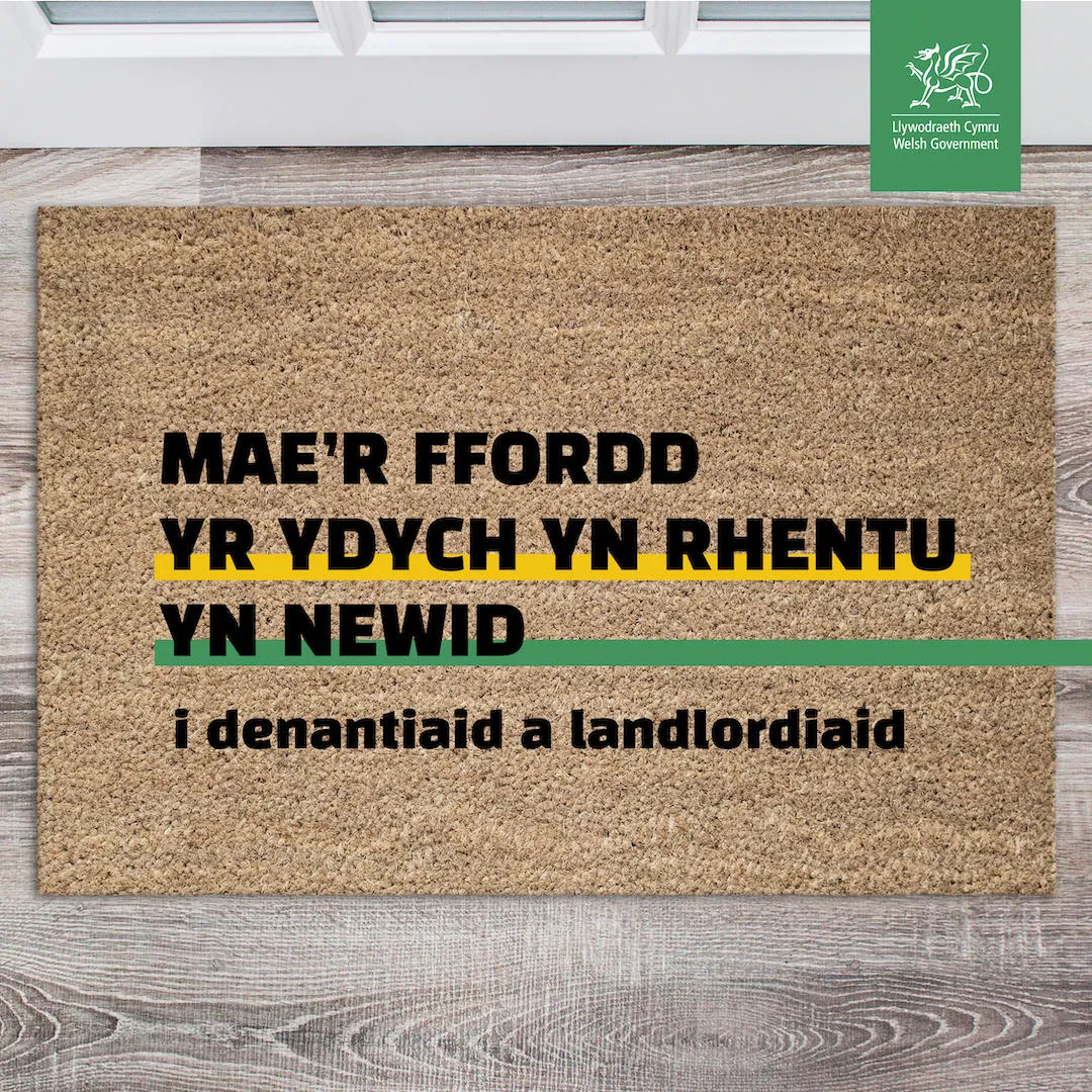 Delwedd Llywodraeth Cymru yn cynrychioli'r Newidiadau Rhent ar gyfer Tenantiaid a Landlordiaid